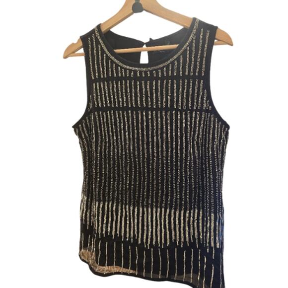 White House Black Market Sequin Beaded Tank in Black – EUC Size Large - Picture 2 of 3
